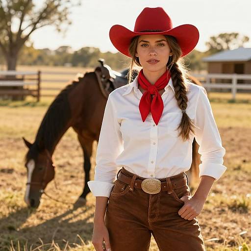 Vibrant Female Cowboy at Western Ranch