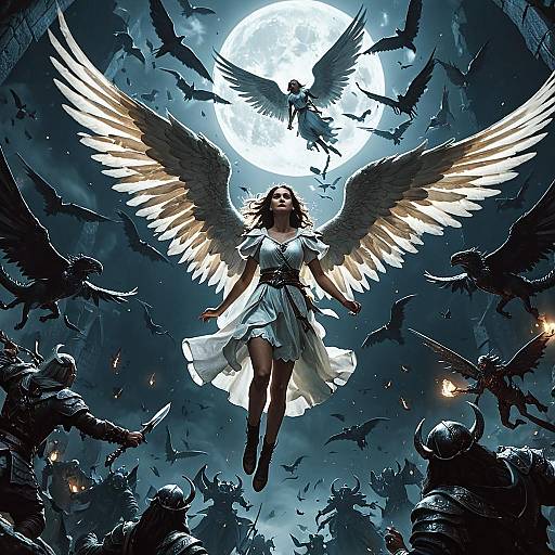Angel Among Dark Creatures in Fantasy Battle