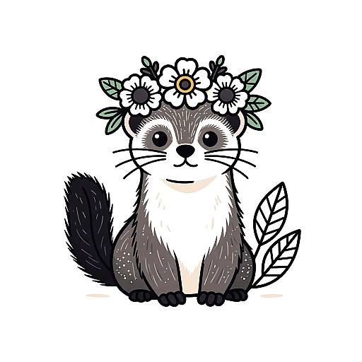 Whimsical Weasel with Floral Crown