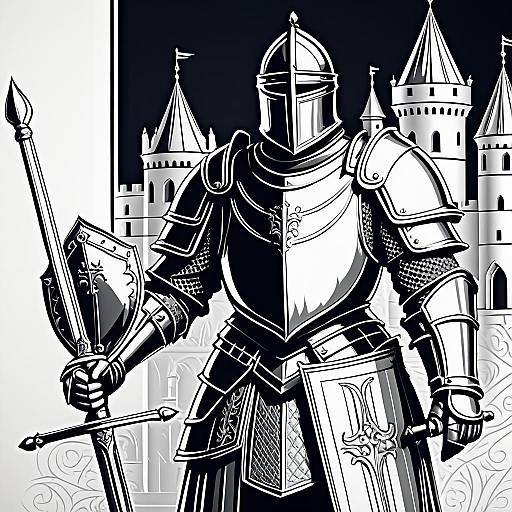Medieval Knight Line Art