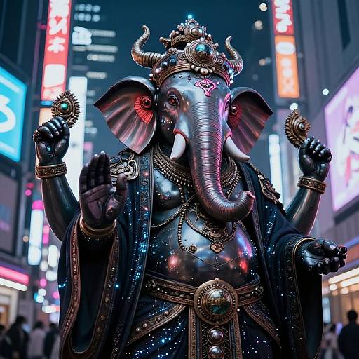 Cyberpunk Ganesha in Futuristic Tokyo