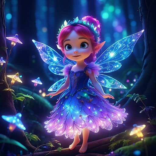Vibrant Pixar-Style Fairy in Enchanted Forest Vibrant Pixar-Style Fairy in Enchanted Forest