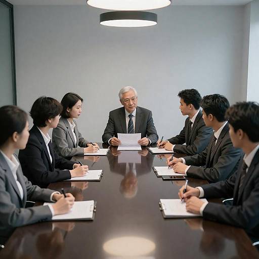Corporate Meeting Around Glossy Conference Table