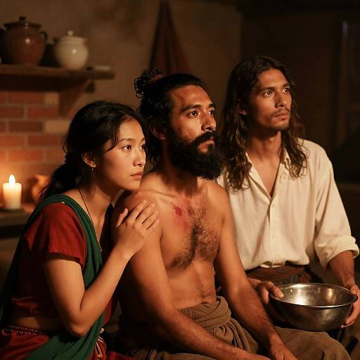 Dimly Lit Room with Three Characters