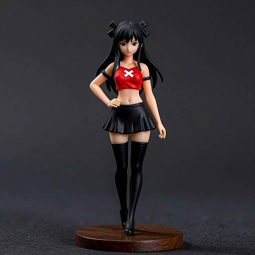 Anime Girl Figurine in Red Crop Top and Black Mini-Skirt
