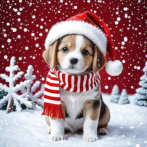 Kawaii Christmas Puppy in Santa Scarf
