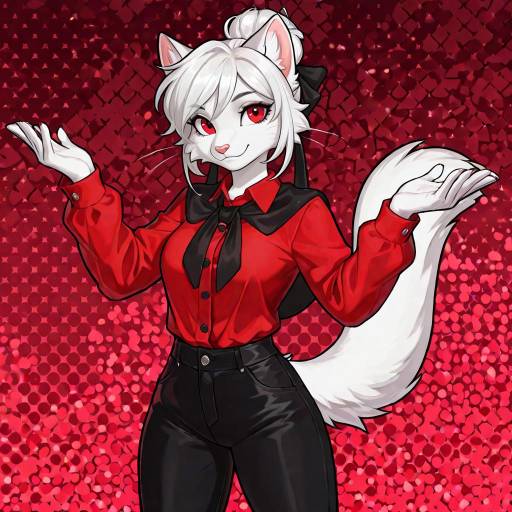 Playful Anthropomorphic Cat Girl in Red