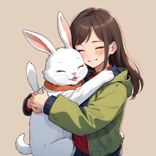 Girl Hugging Giant White Rabbit