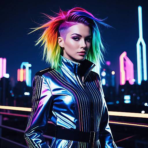 Futuristic Fashion Model with Rainbow Hair