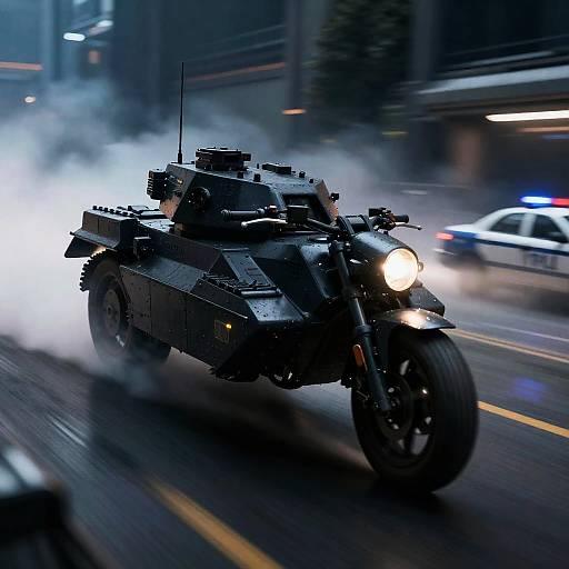 Dystopian Night Hover Tank Escape Scene