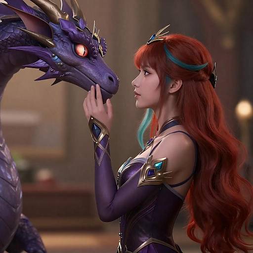 Red and Teal-Haired Woman With Dragon