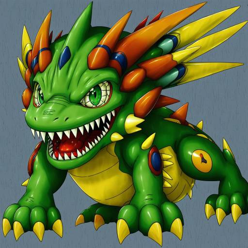Illustration of Agumon, digimon in the style of Abe yoshitoshi