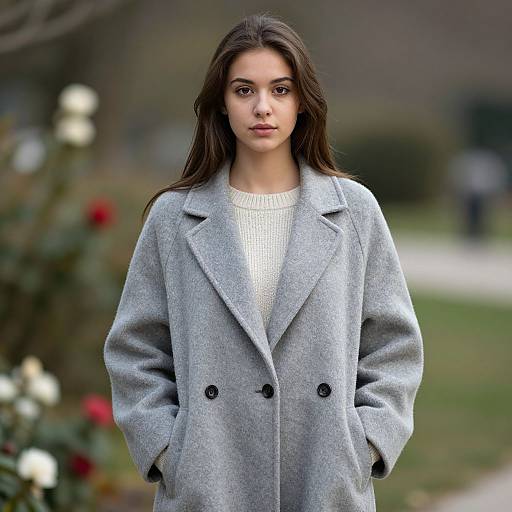 Realistic Girl in Blanket Coat Outdoors