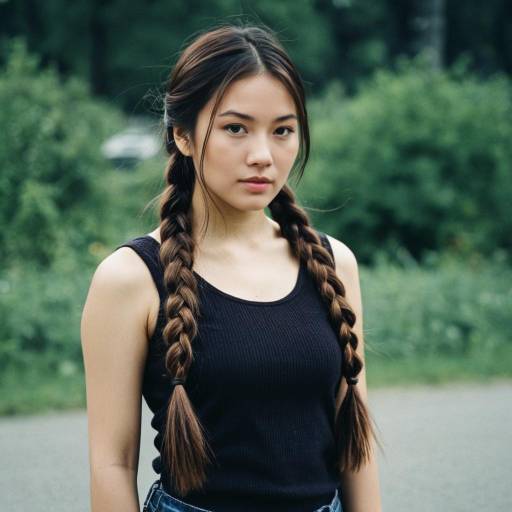 Young Asian Woman with Braided Hair Outdoors