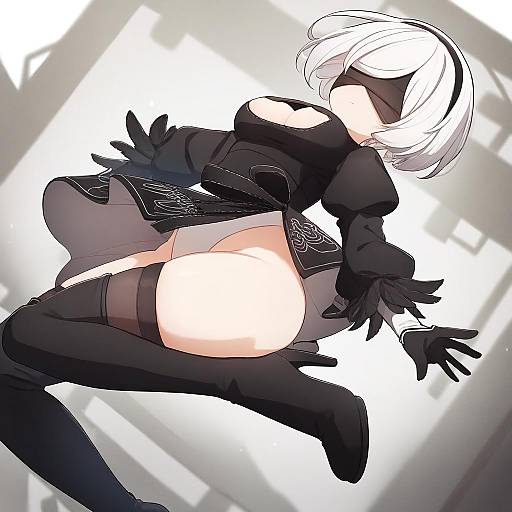 Illustration of 2b (nier:automata), nier (series) in the style of Setmen