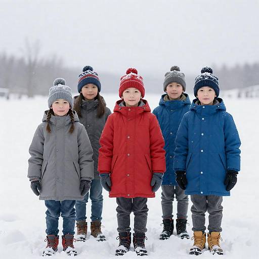Five Children Enjoying a Snowy Day