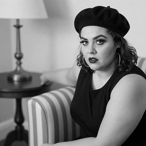 Plus-Sized Woman in Beret with Intense Expression