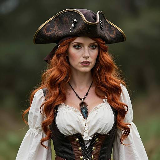 Red-Haired Woman in Pirate Cosplay Costume