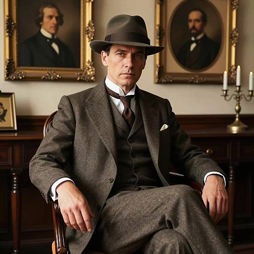 Distinguished Man in Vintage Suit and Fedora