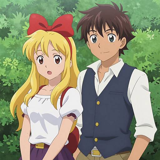 Anime Couple in Lush Outdoors