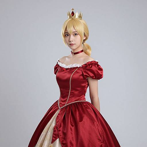 Blonde Princess in Red Fancy Dress