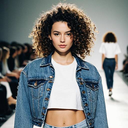 Curly Hair Fashion Model on Runway