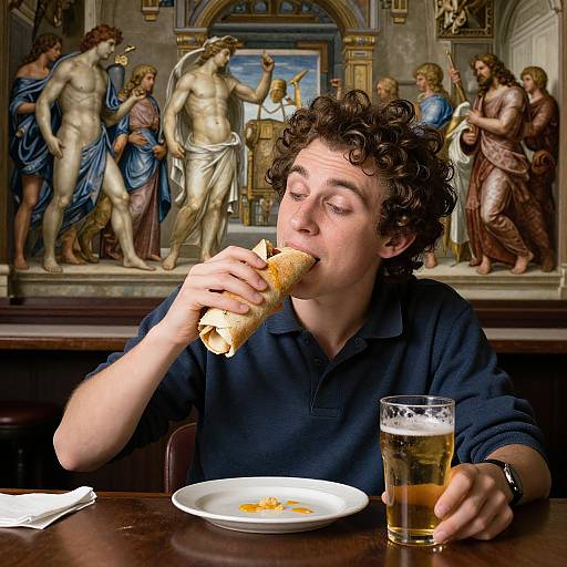 Renaissance Style Man Enjoying Burrito