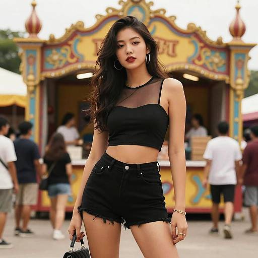 Stylish woman posing at carnival