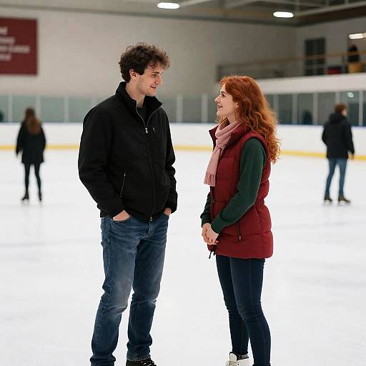 Joyful Couple Ice Skating Together