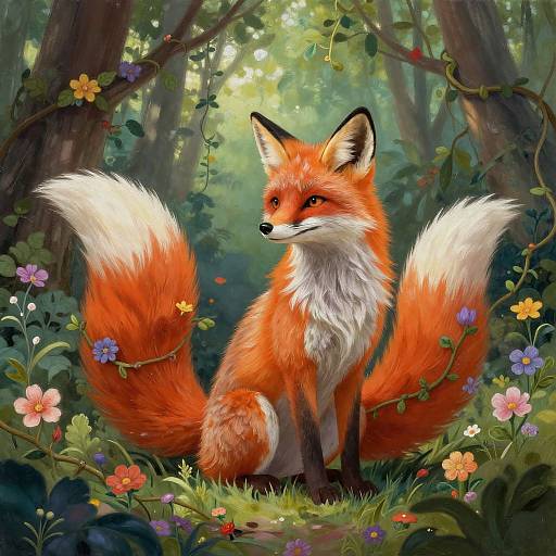 Whimsical Forest Guardian Taming Fox Tails