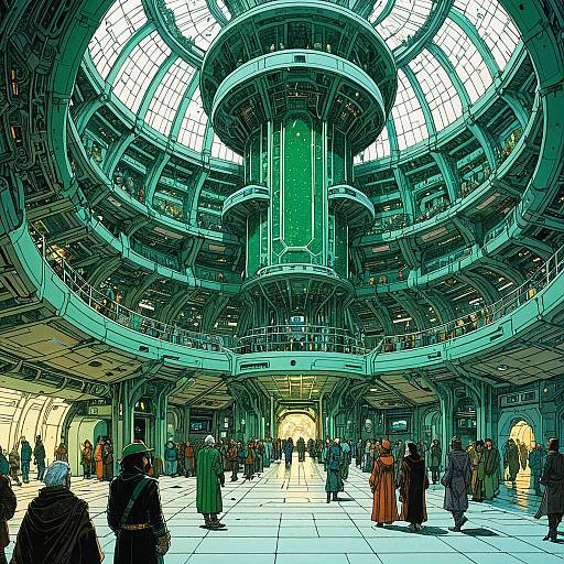 Futuristic Space Station Interior with Elven Architecture