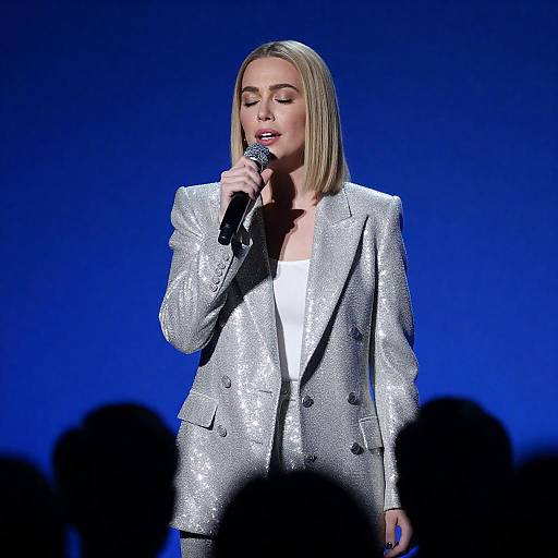 Blonde Singer Eyes Closed On Stage