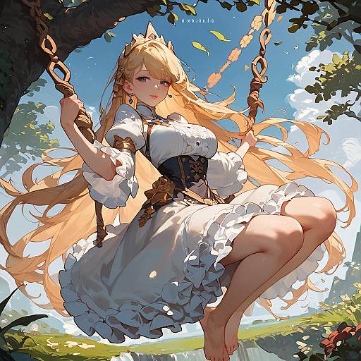 Princess on a Swing with Long Hair