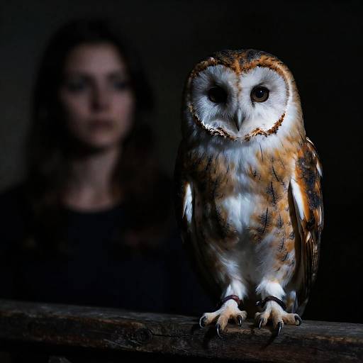 Melancholic Owl and Woman Portrait