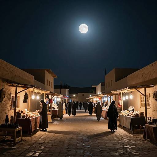 Luminous Moonlit Desert Town Market