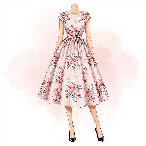 Elegant Pink Floral Fashion Illustration