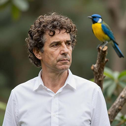 Middle-Aged Man with Colorful Bird