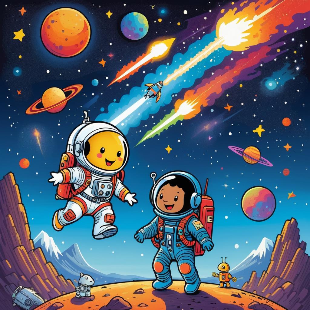 Whimsical Astronaut with Zany Jetpack Adventure