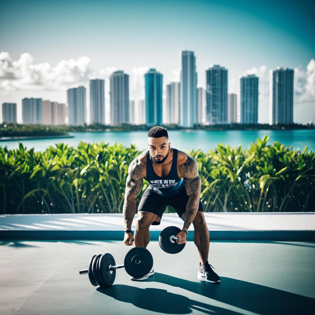 Athletic Man Lifting Weights in Miami Gym