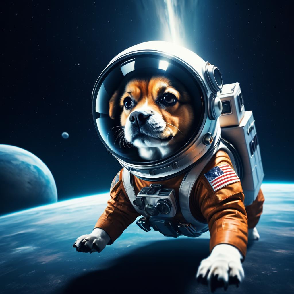 Dog Astronaut in Cinematic Space Adventure