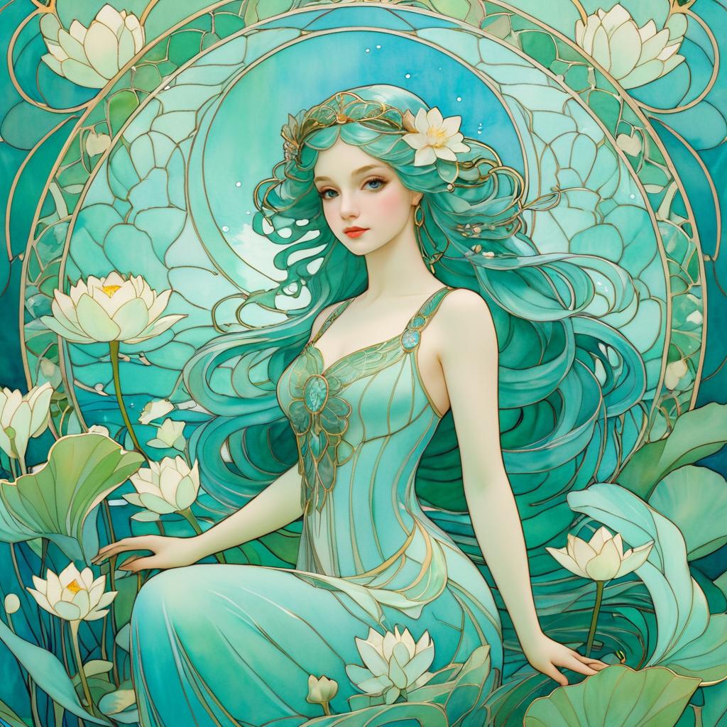 Elegant Mermaid in Art Nouveau Style