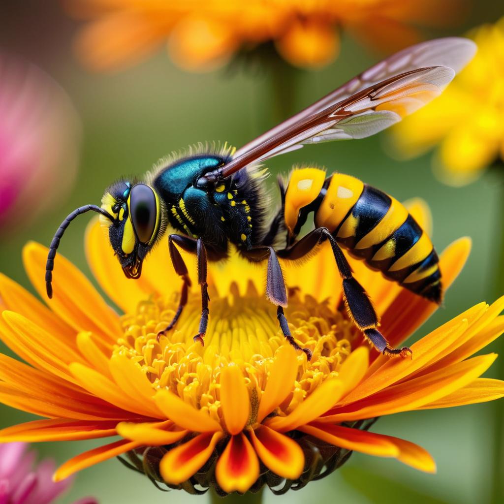 Macro Photo of Horntail Wasp on Chrysanthemum