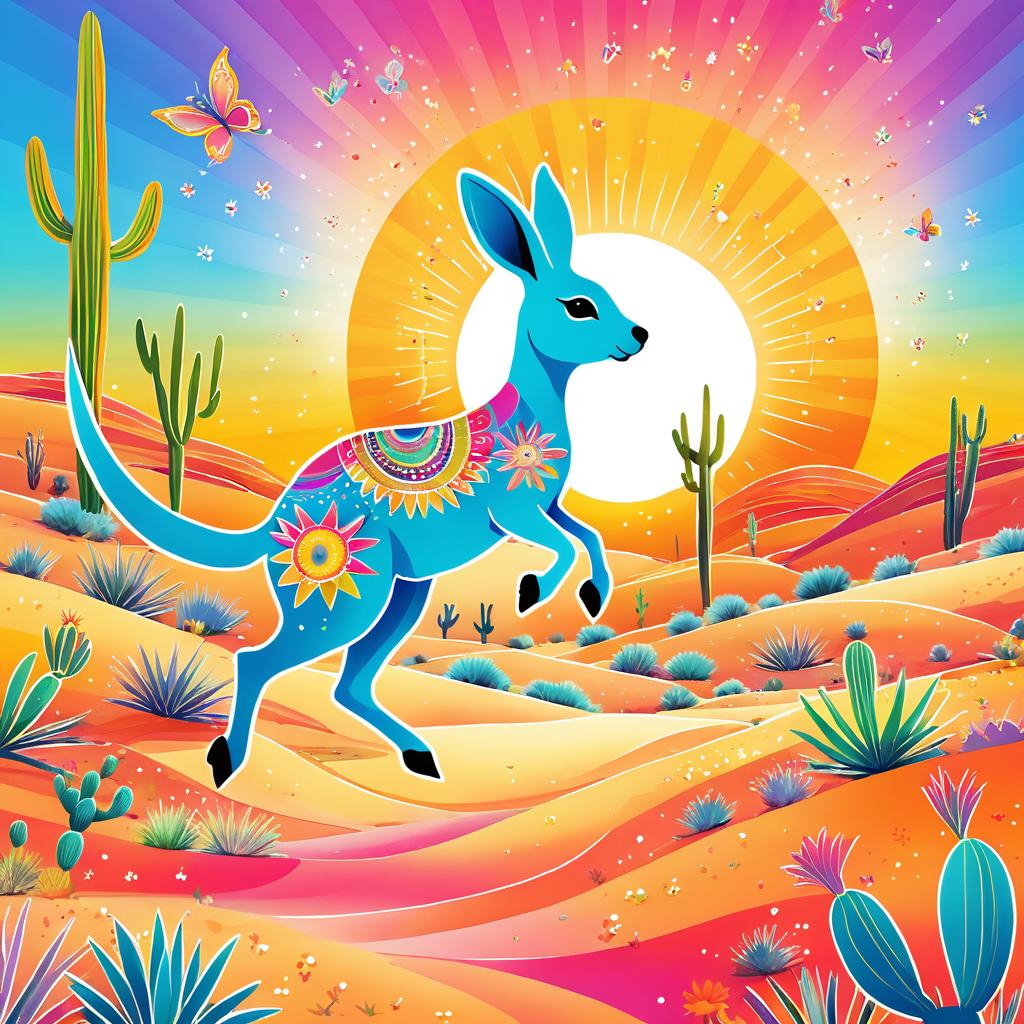 Joyful Kangaroo in a Colorful Desert