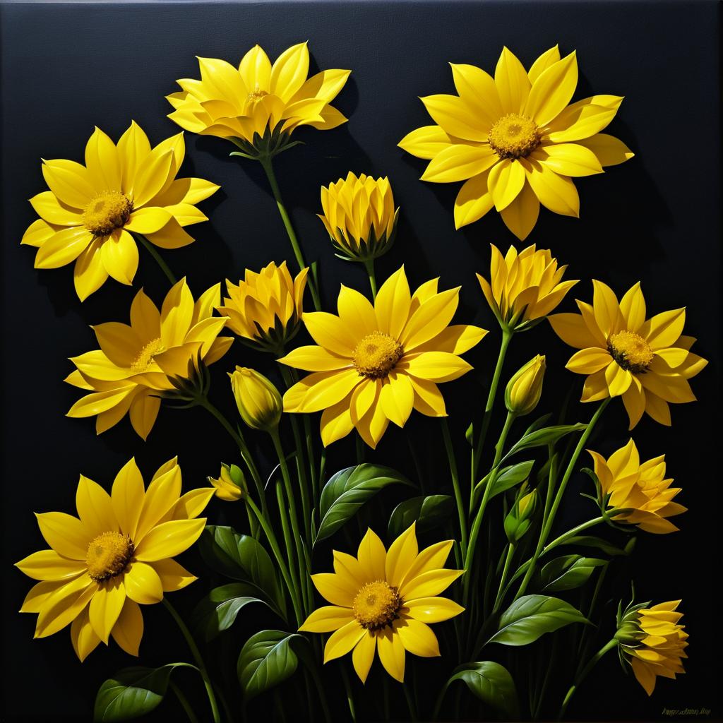 Vibrant Yellow Flowers on Dark Canvas