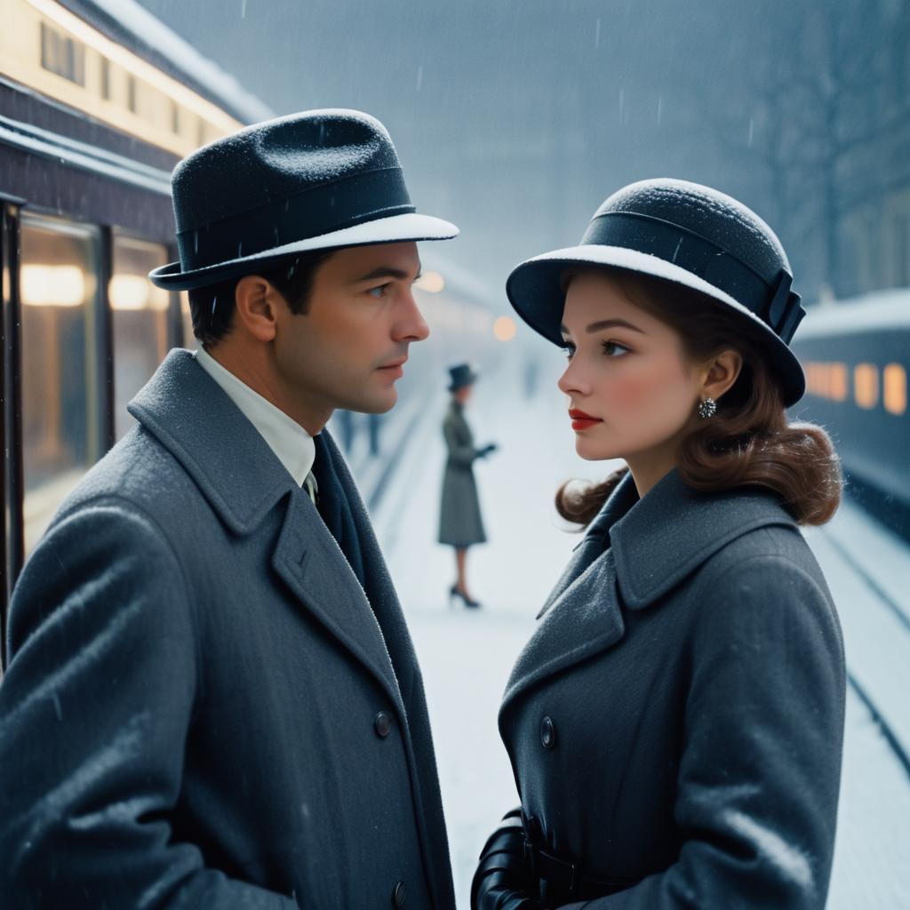 Vintage Romance at a Snowy Train Station