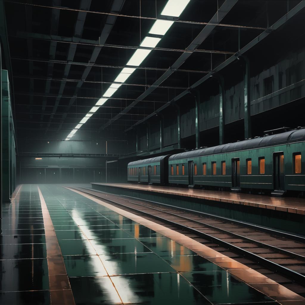 Melancholic Train Station in Surreal Style