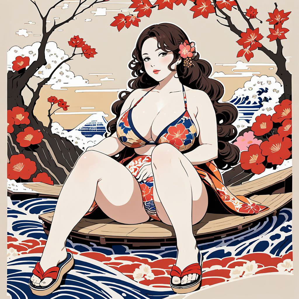 Relaxed Sunbather in Ukiyo-e Style