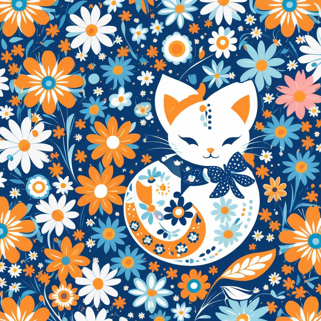 Playful Kitten and Floral Scarf Design