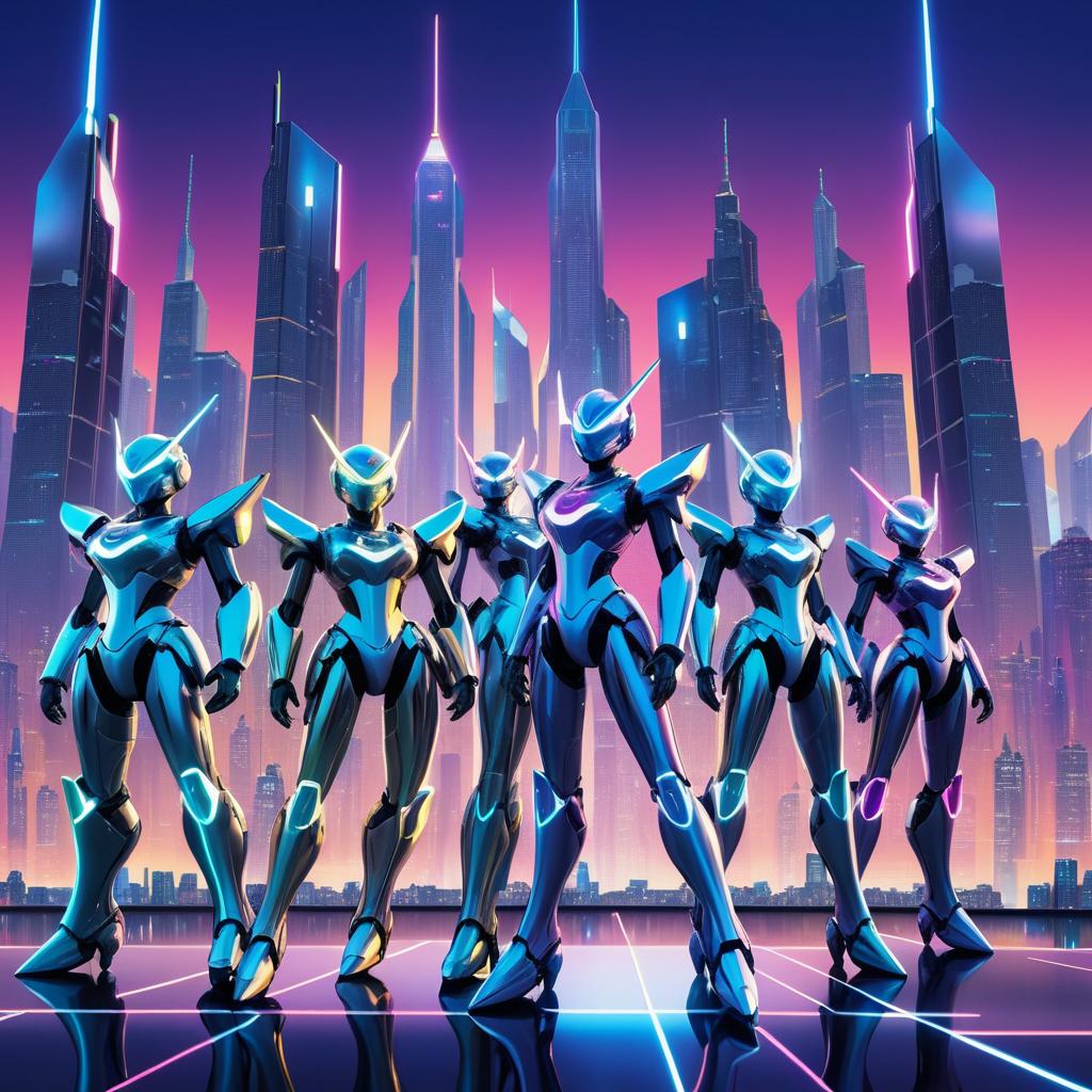 Heroic Robots in Futuristic City Dusk