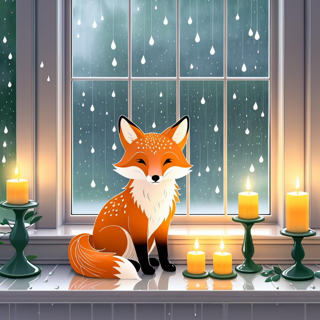 Charming Fox by a Rainy Window